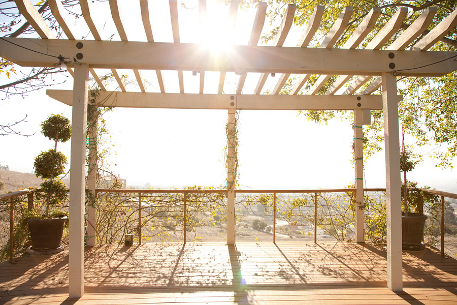 A wide angle shot of the arbor that's used as the wedding alter.
