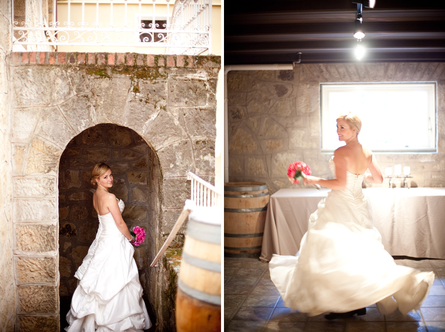 Bride twirls and poses at Los Gatos winery.