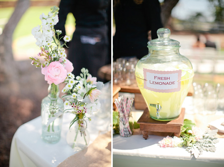 Refreshments and decorations next to the ranch wedding ceremony site in Santa Margarita.