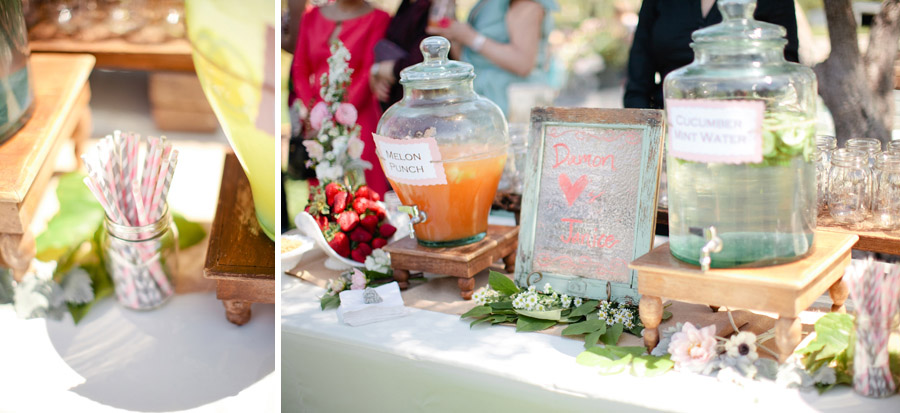 Punch and lemonade for guests to drink before the wedding ceremony.