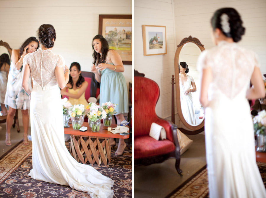 The bride gets ready in the bridal suite at the ranch in Santa Margarita.