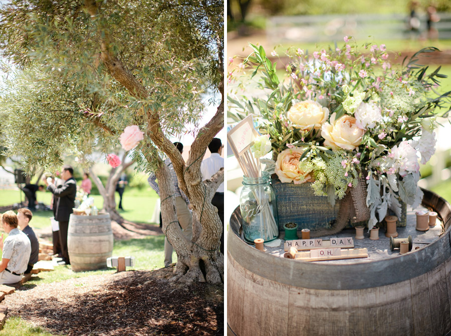 Flowers and decorations at the wedding ceremony at Santa Margarita Ranch.