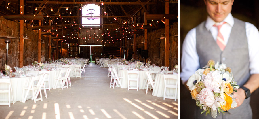 A ranch style wedding in Santa Margarita with a barn full of twinkle lights.