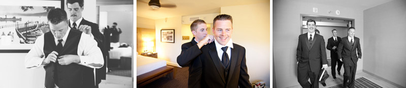The best man helps the groom get ready at the Incline Village Hyatt Hotel.