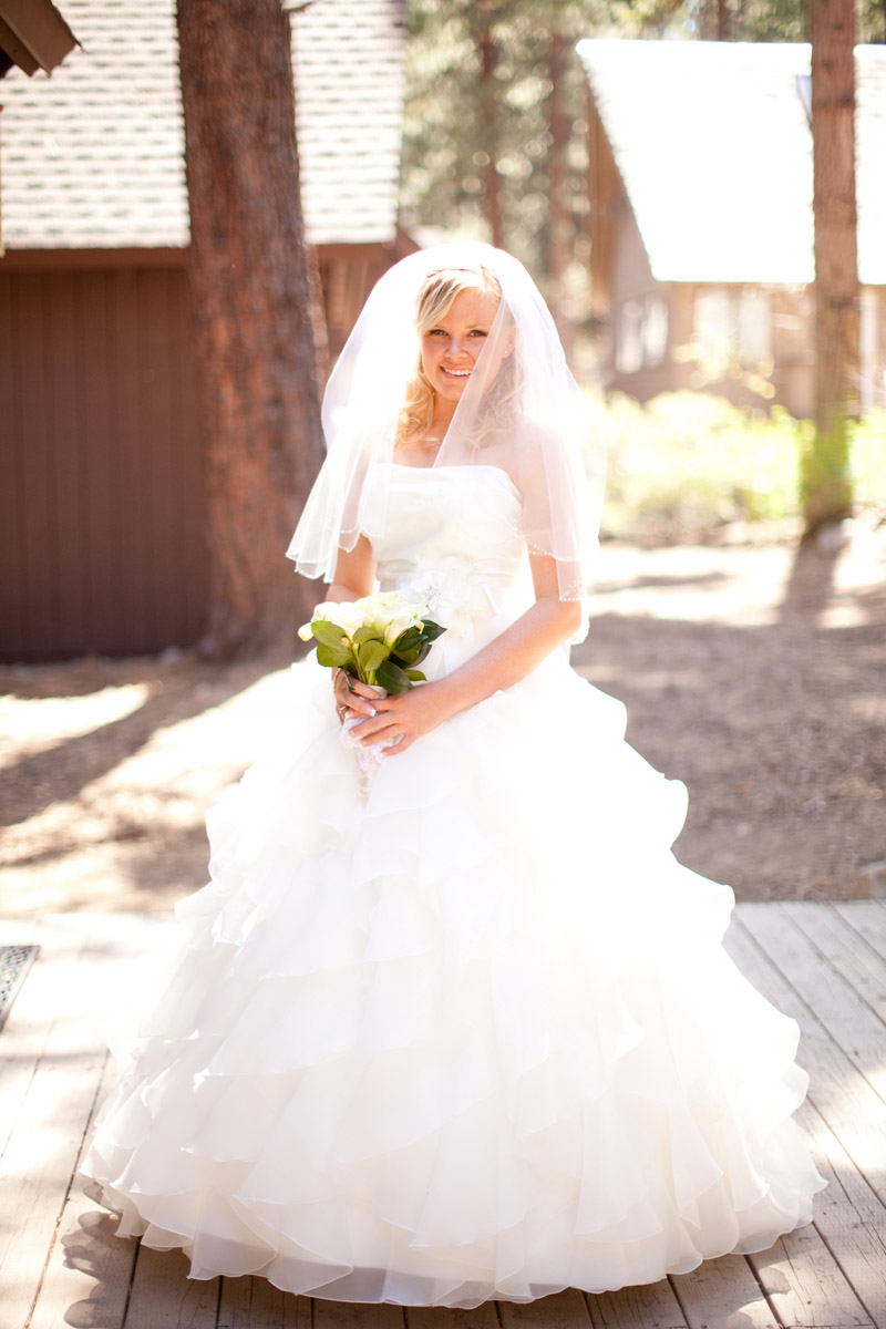 A bridal portrait of Amanda with redwoods in Lake Tahoe in the background.