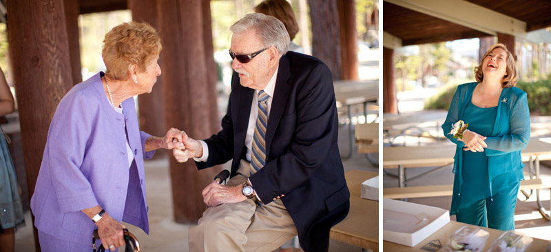 Grandparents and mom meet at Sand Harbor in Lake Tahoe for the wedding.