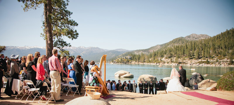 The view of the wedding ceremony was Lake Tahoe in the background at Sand Harbor Park.