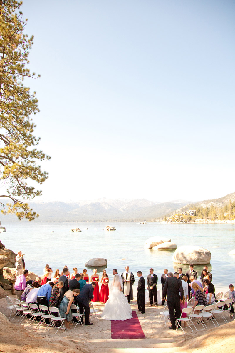 Lake Tahoe created a great back drop for this sunny Sand Harbor State Park wedding.