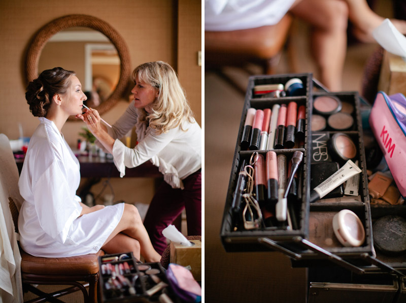 Brittany gets her makeup done at the Portola Hotel in Monterey for her wedding.