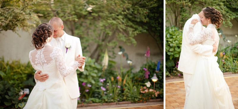 Brittany and Jordan share their first dance in Monterey at the Memory Gardens in downtown.