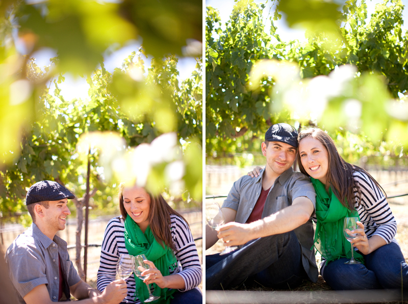 The newly engaged couple cheers while hanging out in Murrieta's Well vineyards.