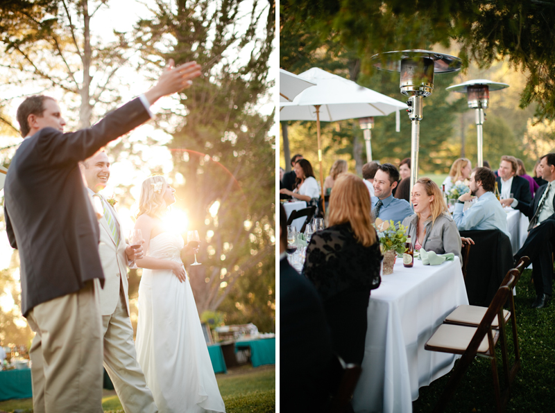 Everyone raises a glass to toast the bride and groom after their wedding in Big Sur.