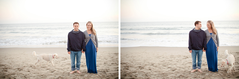 The two smile for their engagement pictures in Santa Cruz at the beach.