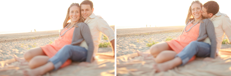 The couple lay on the blanket at the Santa Cruz Beach for their engagement.